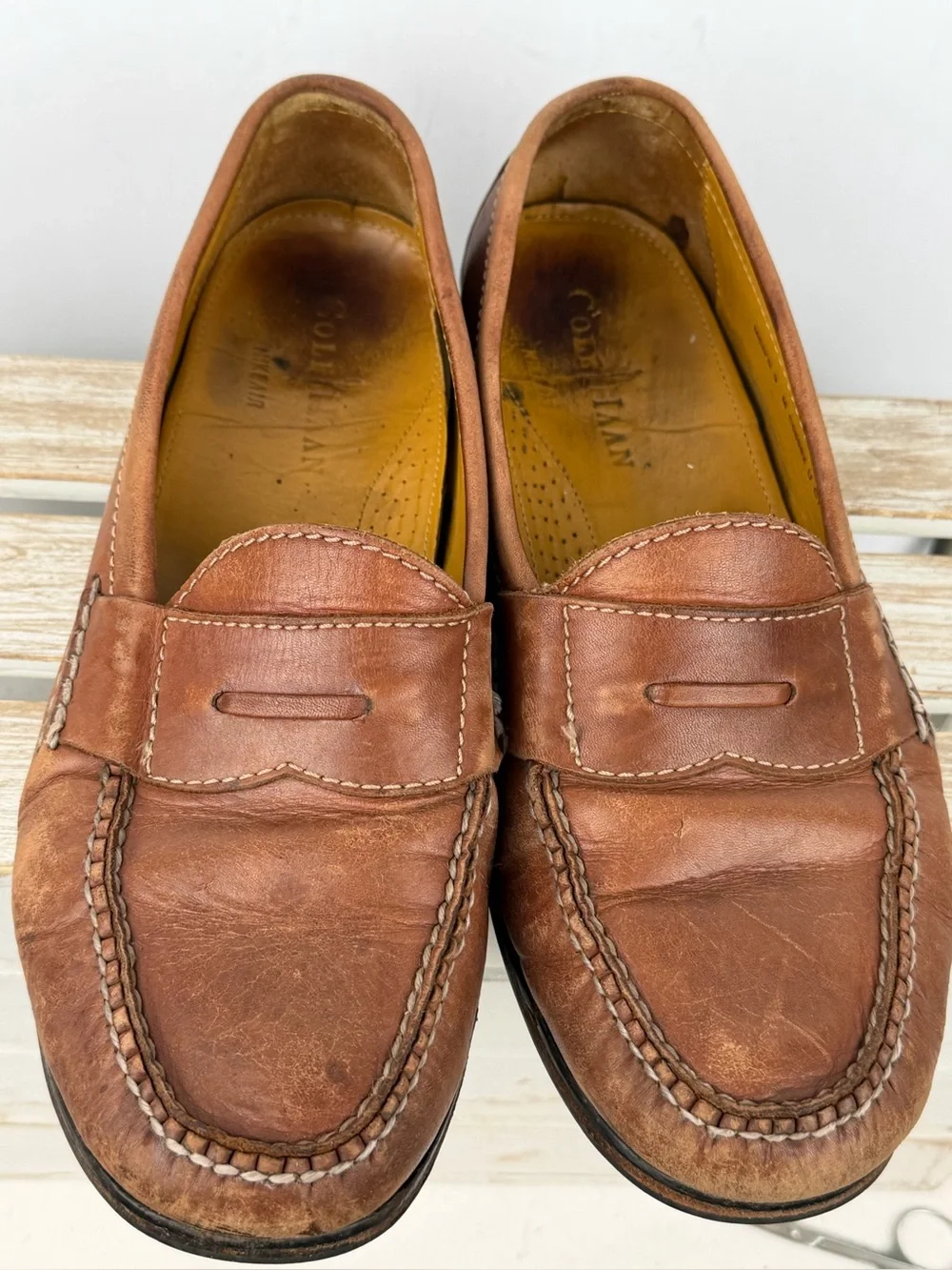 Cole Haan brown leather penny loafers traditional moccasin stitching Sz 9M